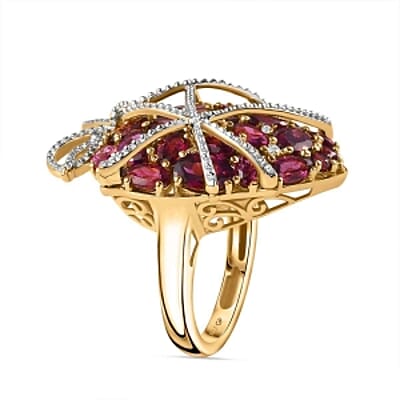Orissa Rhodolite Garnet and Multi Gemstone 9.29 ctw Fancy Ring in Vermeil Yellow Gold Over Sterling Silver (Size 8)