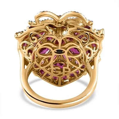 Orissa Rhodolite Garnet and Multi Gemstone 9.29 ctw Fancy Ring in Vermeil Yellow Gold Over Sterling Silver (Size 8)