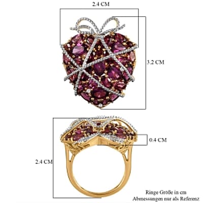 Orissa Rhodolite Garnet and Multi Gemstone 9.29 ctw Fancy Ring in Vermeil Yellow Gold Over Sterling Silver (Size 8)