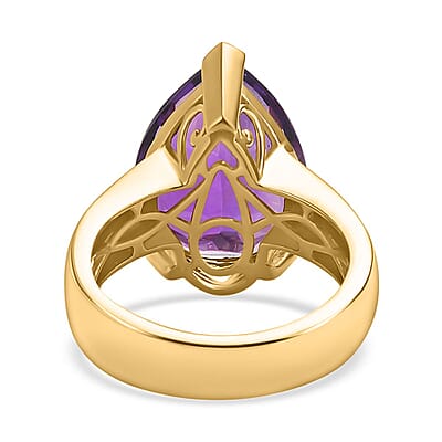 African Amethyst 10.50 ctw Solitaire Ring in Vermeil Yellow Gold Over Sterling Silver (Size 10.0)