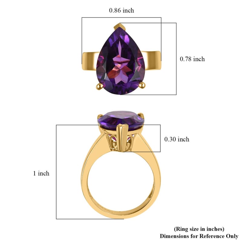 African Amethyst 10.50 ctw Solitaire Ring in Vermeil Yellow Gold Over Sterling Silver (Size 10.0)