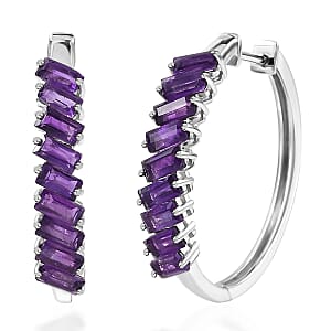 African Amethyst Hoop Earrings in Platinum Over Sterling Silver 3.60 ctw