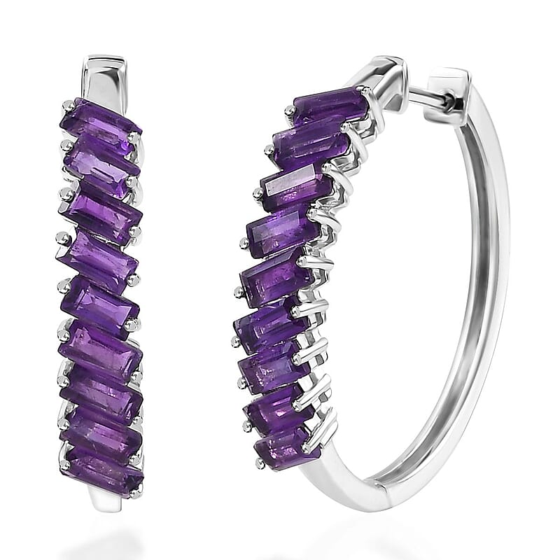 African Amethyst Hoop Earrings in Platinum Over Sterling Silver 3.60 ctw