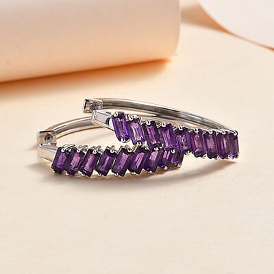 African Amethyst Hoop Earrings in Platinum Over Sterling Silver 3.60 ctw