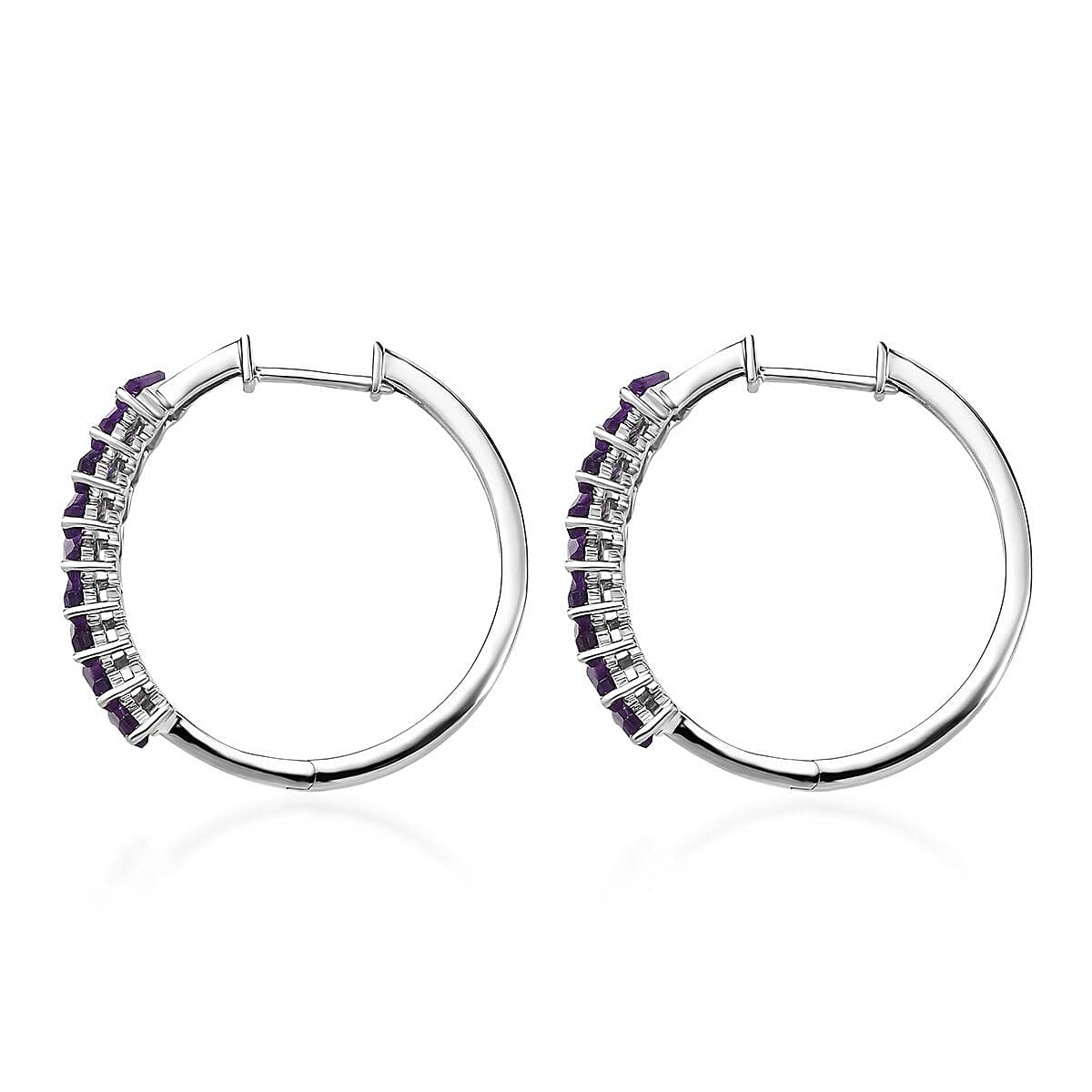 African Amethyst Hoop Earrings in Platinum Over Sterling Silver 3.60 ctw image number 3