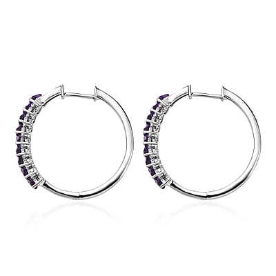 African Amethyst Hoop Earrings in Platinum Over Sterling Silver 3.60 ctw