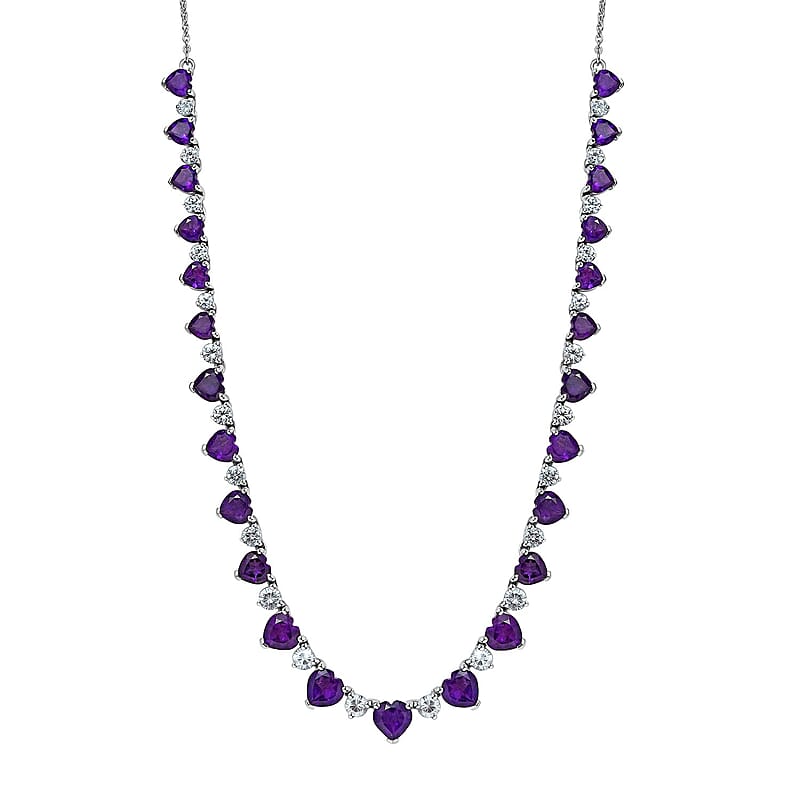 D'Joy African Amethyst and White Zircon Necklace 18 Inches in Platinum Over Sterling Silver 21.40 ctw