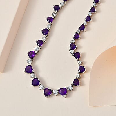D'Joy African Amethyst and White Zircon Necklace 18 Inches in Platinum Over Sterling Silver 21.40 ctw