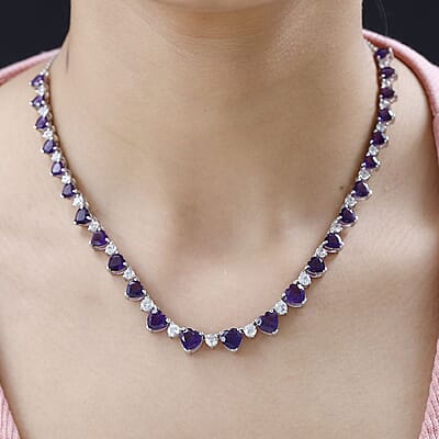 D'Joy African Amethyst and White Zircon Necklace 18 Inches in Platinum Over Sterling Silver 21.40 ctw