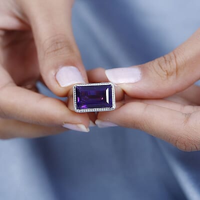 African Amethyst Men's Ring in Platinum Over Sterling Silver (Size 10.0) 9.35 ctw