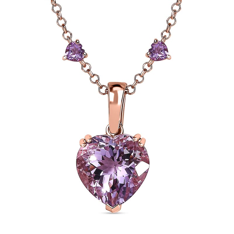 Rose De France Amethyst 17.25 ctw Heart Pendant Necklace 18 Inches in Vermeil Rose Gold Over Sterling Silver