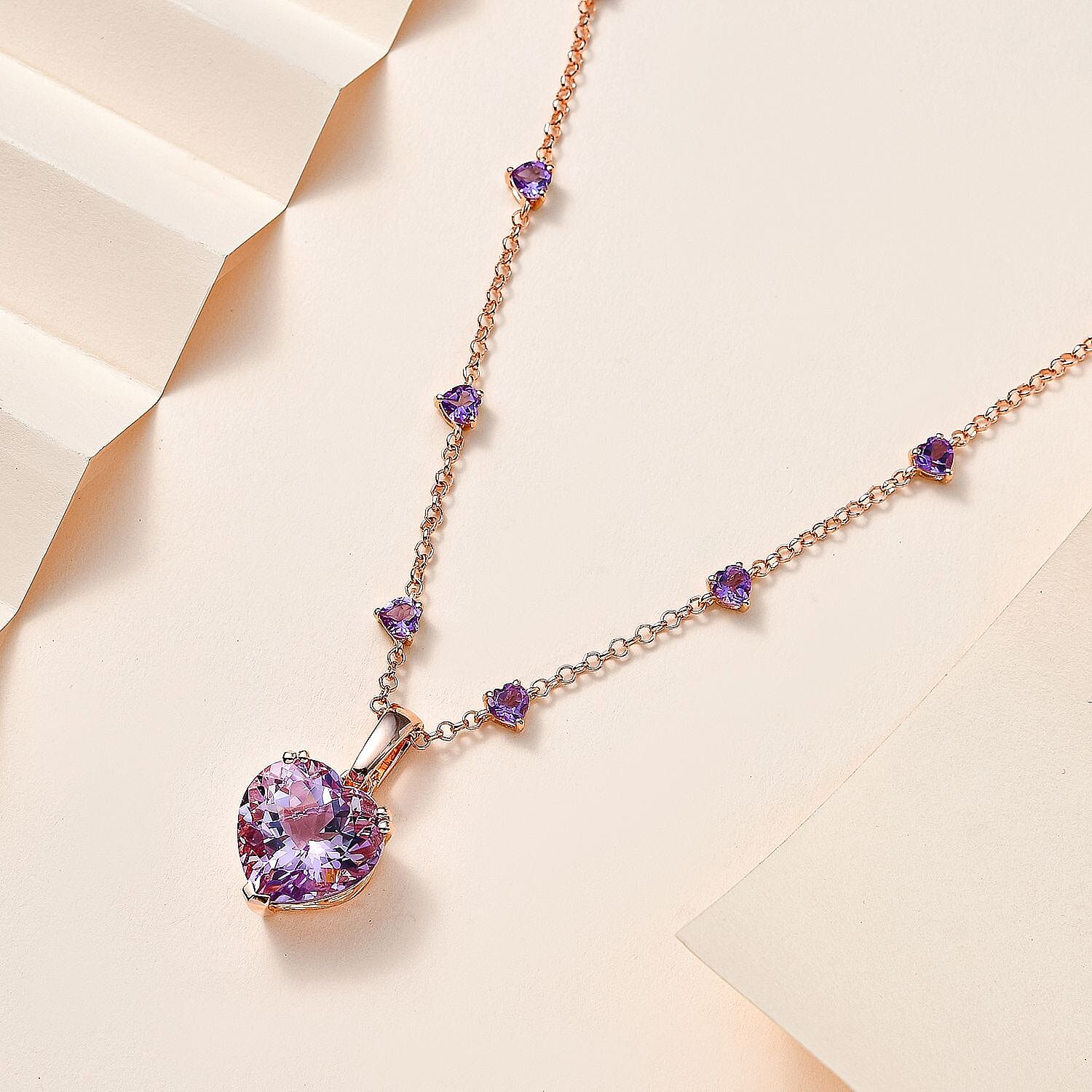 Rose De France Amethyst 17.25 ctw Heart Pendant Necklace 18 Inches in Vermeil Rose Gold Over Sterling Silver