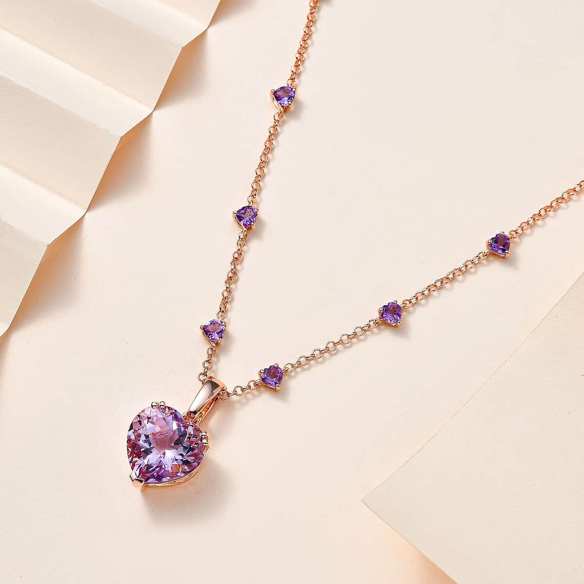 Rose De France Amethyst 17.25 ctw Heart Pendant Necklace 18 Inches in Vermeil Rose Gold Over Sterling Silver image number 1