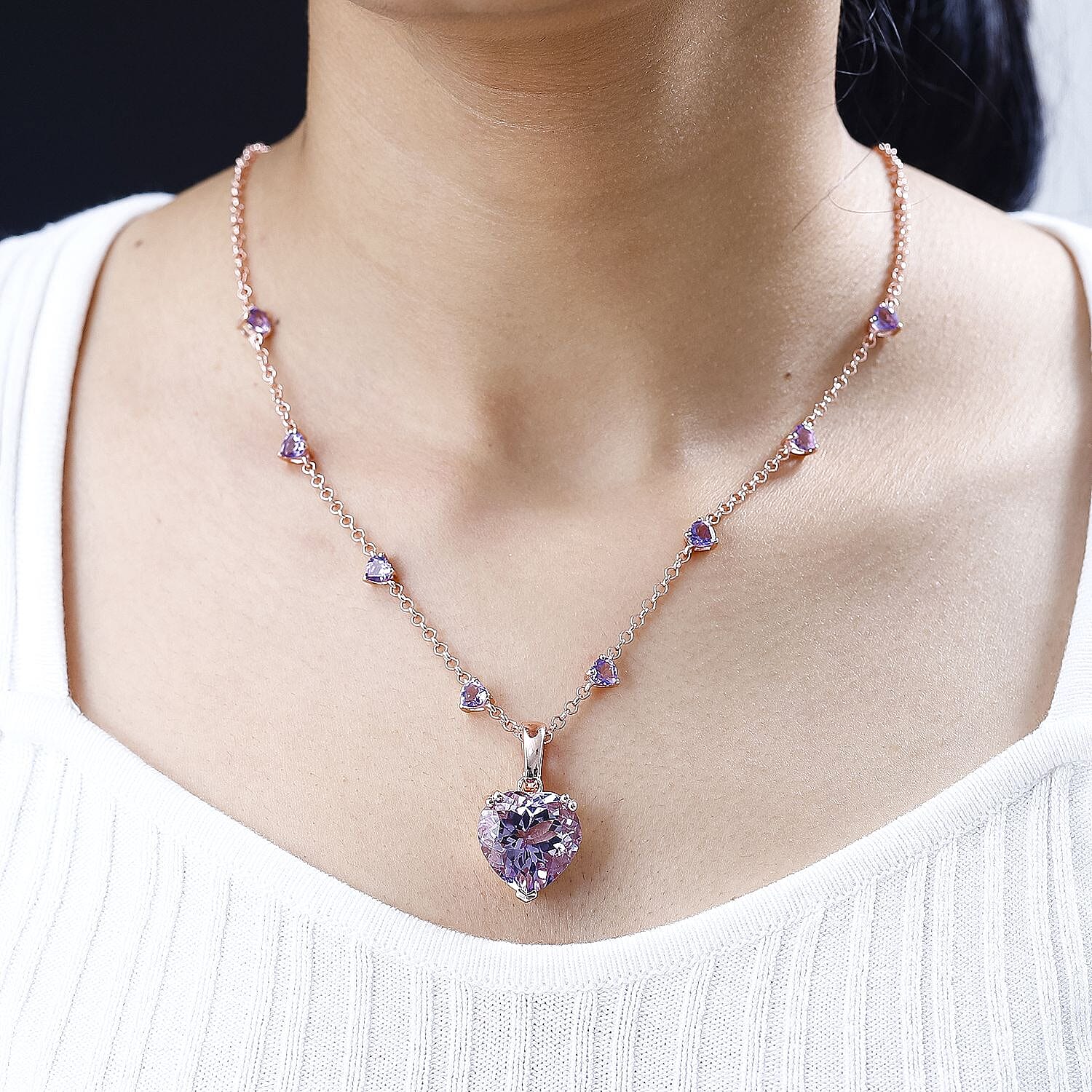 Rose De France Amethyst 17.25 ctw Heart Pendant Necklace 18 Inches in Vermeil Rose Gold Over Sterling Silver
