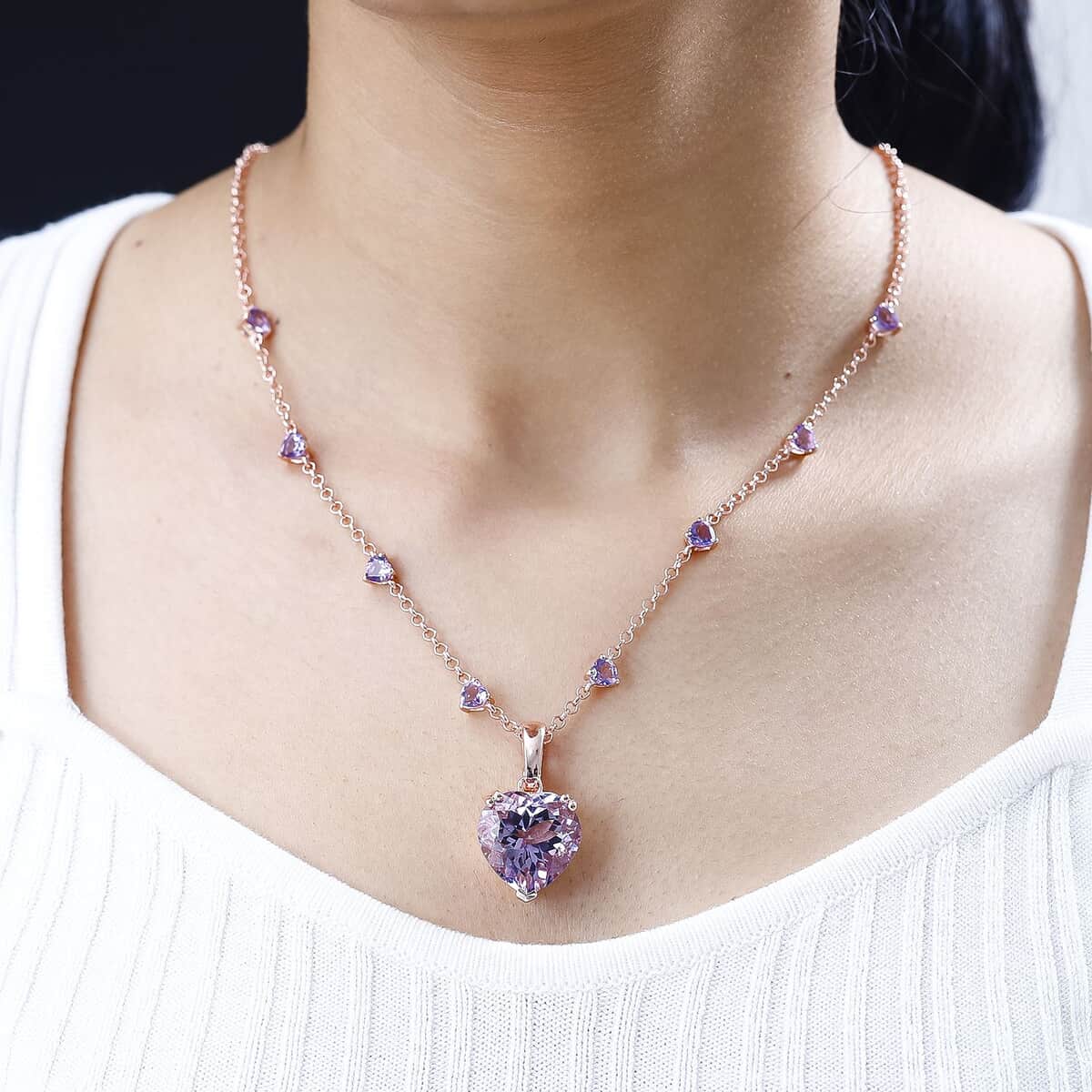 Rose De France Amethyst 17.25 ctw Heart Pendant Necklace 18 Inches in Vermeil Rose Gold Over Sterling Silver image number 2