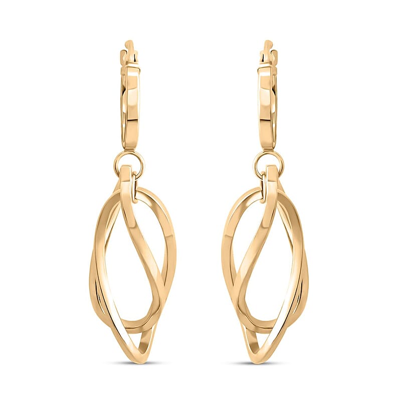 Italian 10K Yellow Gold Oval Drop Hoop Earrings 2.40 Grams