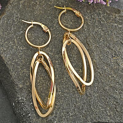 Italian 10K Yellow Gold Oval Drop Hoop Earrings 2.40 Grams