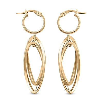 Italian 10K Yellow Gold Oval Drop Hoop Earrings 2.40 Grams