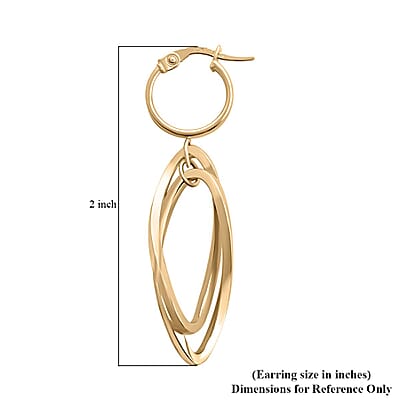 Italian 10K Yellow Gold Oval Drop Hoop Earrings 2.40 Grams