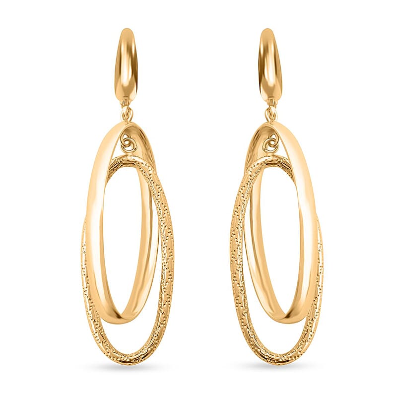 Italian 10K Yellow Gold Oval Drop Lever Back Earrings 3.40 Grams