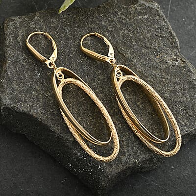 Italian 10K Yellow Gold Oval Drop Lever Back Earrings 3.40 Grams