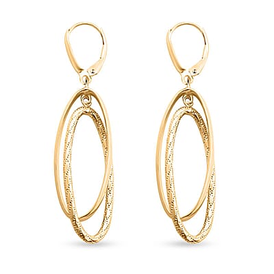 Italian 10K Yellow Gold Oval Drop Lever Back Earrings 3.40 Grams