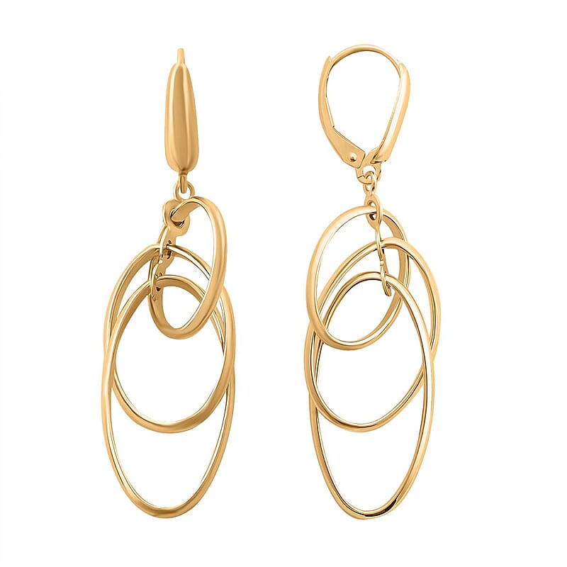 Italian 10K Yellow Gold Multi Layer Oval Drop Lever Back Earrings 2.70 Grams