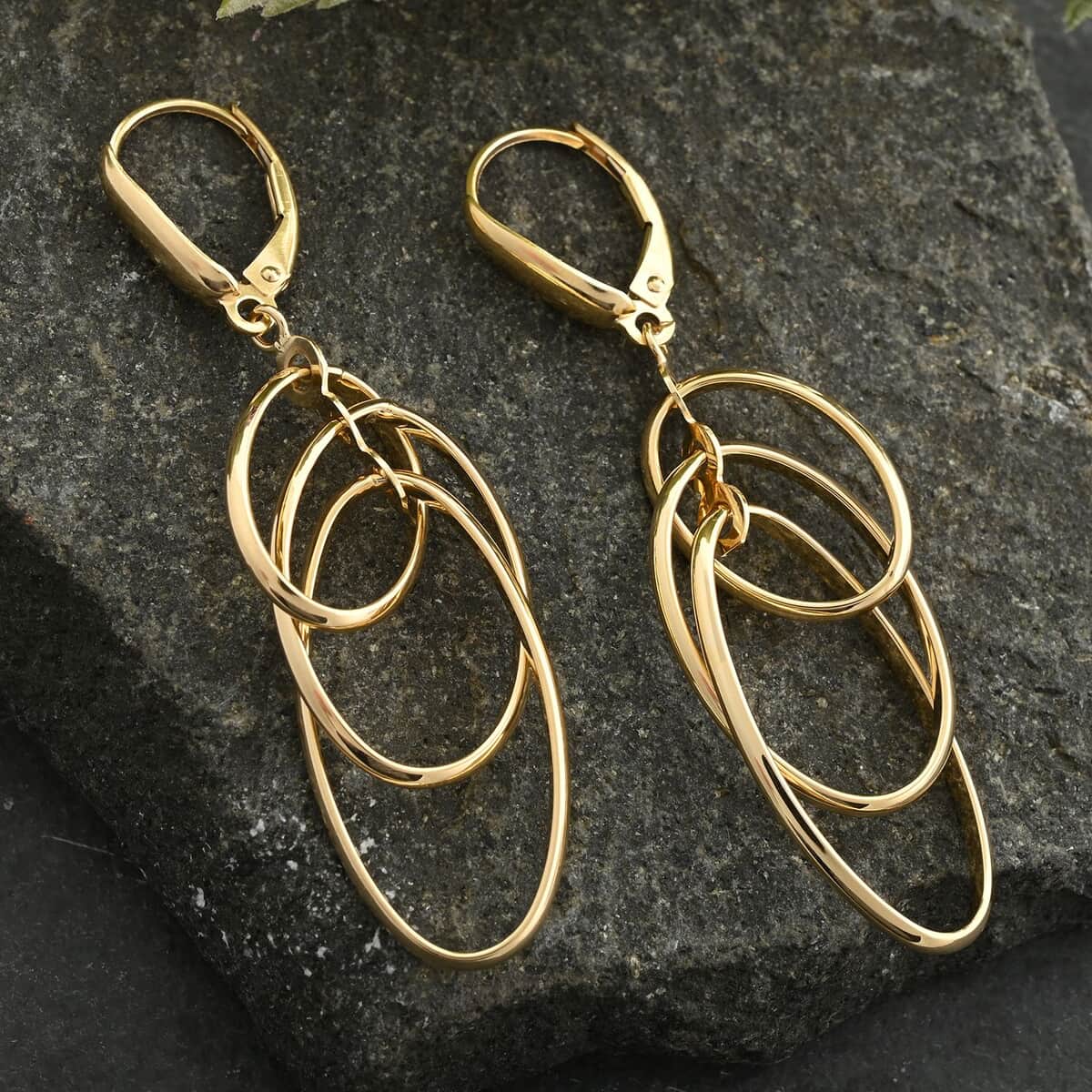 Italian 10K Yellow Gold Multi Layer Oval Drop Lever Back Earrings 2.70 Grams image number 1