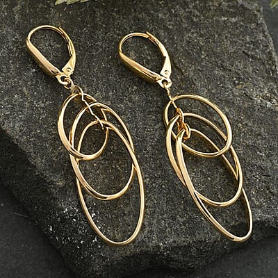 Italian 10K Yellow Gold Multi Layer Oval Drop Lever Back Earrings 2.70 Grams