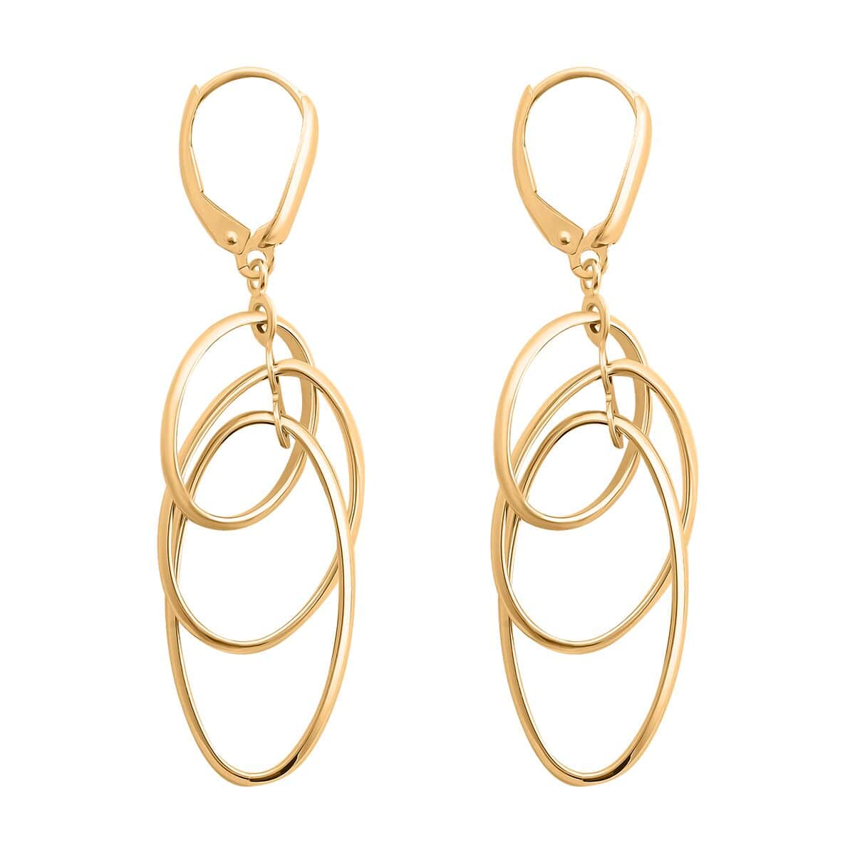 Italian 10K Yellow Gold Multi Layer Oval Drop Lever Back Earrings 2.70 Grams image number 3