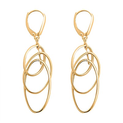 Italian 10K Yellow Gold Multi Layer Oval Drop Lever Back Earrings 2.70 Grams