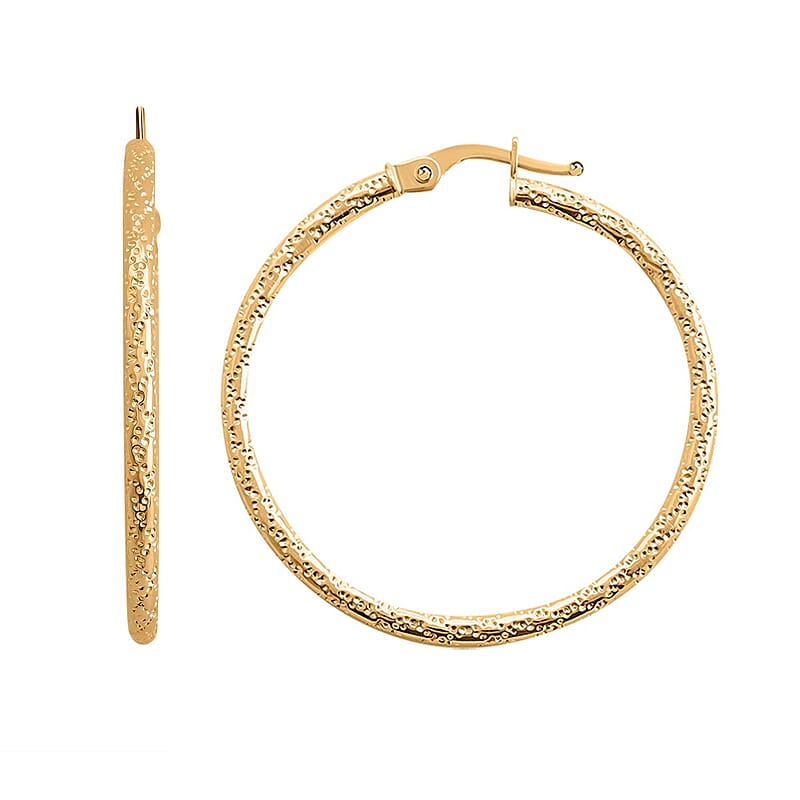 Italian 14K Yellow Gold Textured Hoop Earrings 1.75 Grams