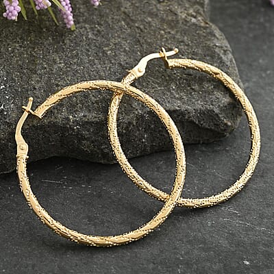 Italian 14K Yellow Gold Textured Hoop Earrings 1.75 Grams