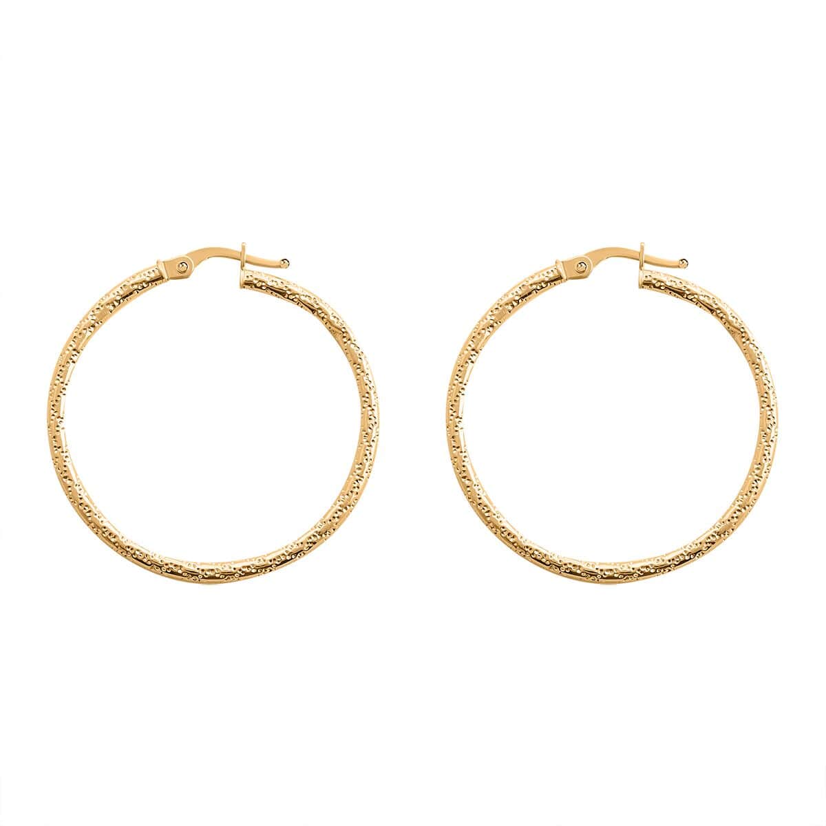 Italian 14K Yellow Gold Textured Hoop Earrings 1.75 Grams image number 3