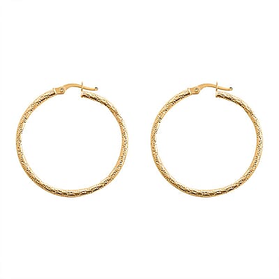 Italian 14K Yellow Gold Textured Hoop Earrings 1.75 Grams