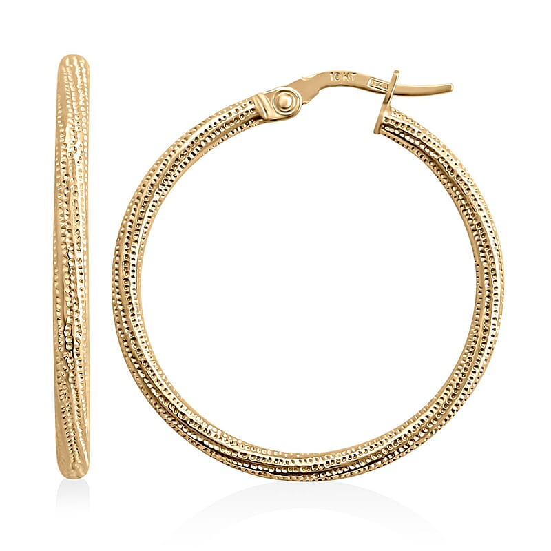 Italian 10K Yellow Gold Swirl Textured Hoop Earrings 1.30 Grams