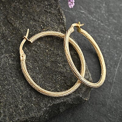 Italian 10K Yellow Gold Swirl Textured Hoop Earrings 1.30 Grams