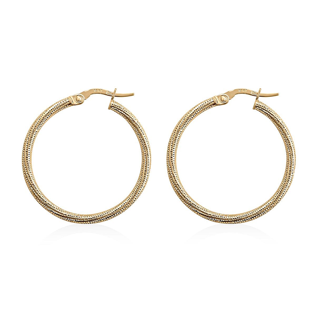 Italian 10K Yellow Gold Swirl Textured Hoop Earrings 1.30 Grams image number 3