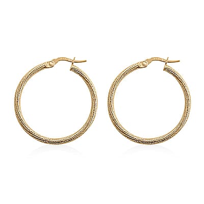 Italian 10K Yellow Gold Swirl Textured Hoop Earrings 1.30 Grams