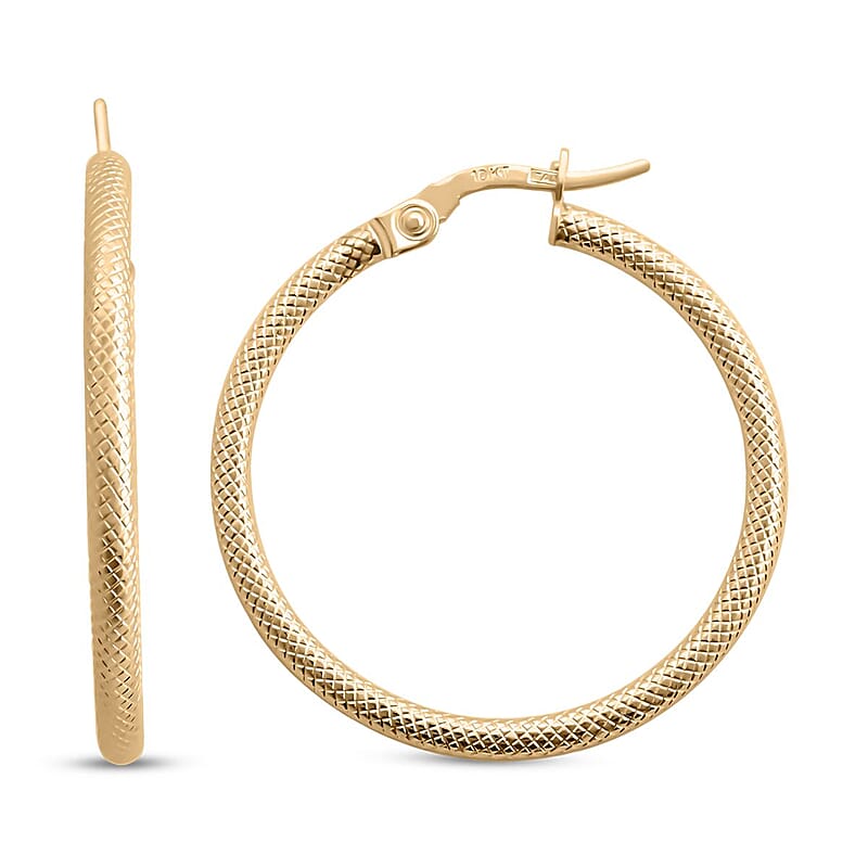 Italian 10K Yellow Gold Diamond-cut Hoop Earrings 1.35 Grams