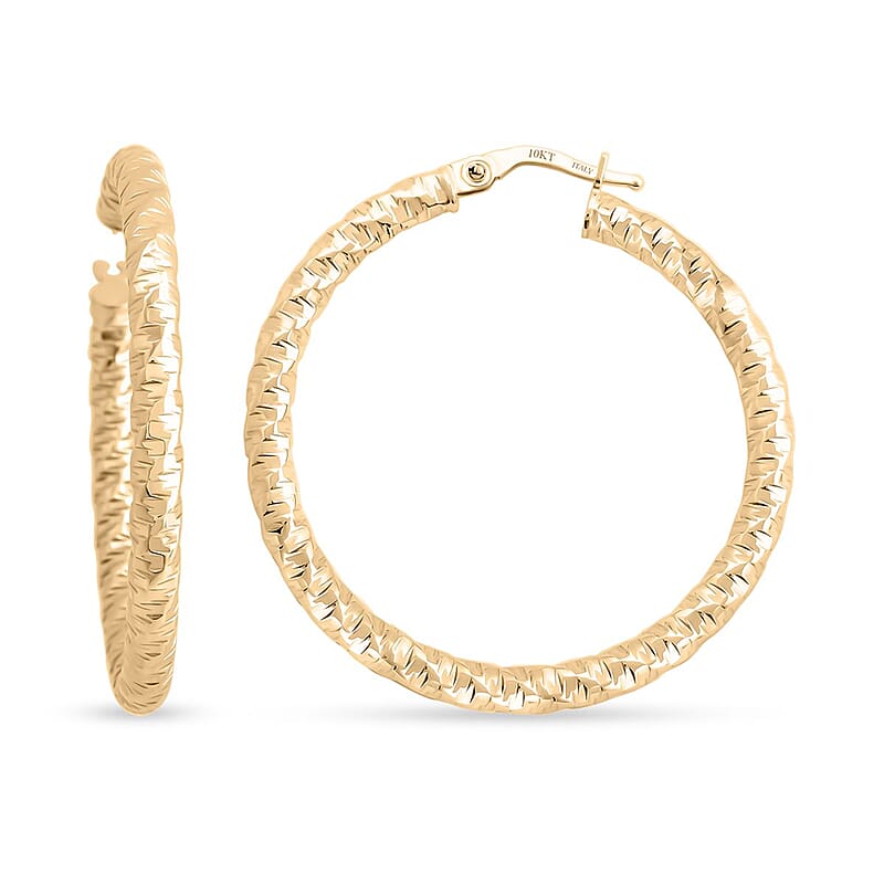 Italian 10K Yellow Gold Fancy Hoop Earrings 2.50 Grams
