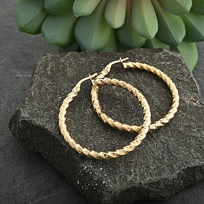 Italian 10K Yellow Gold Fancy Hoop Earrings 2.50 Grams