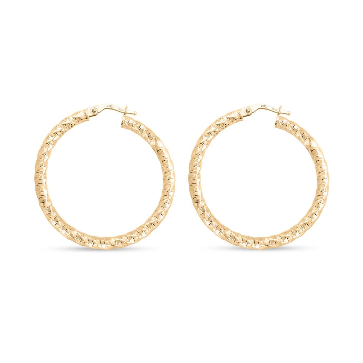 Italian 10K Yellow Gold Fancy Hoop Earrings 2.50 Grams image number 3