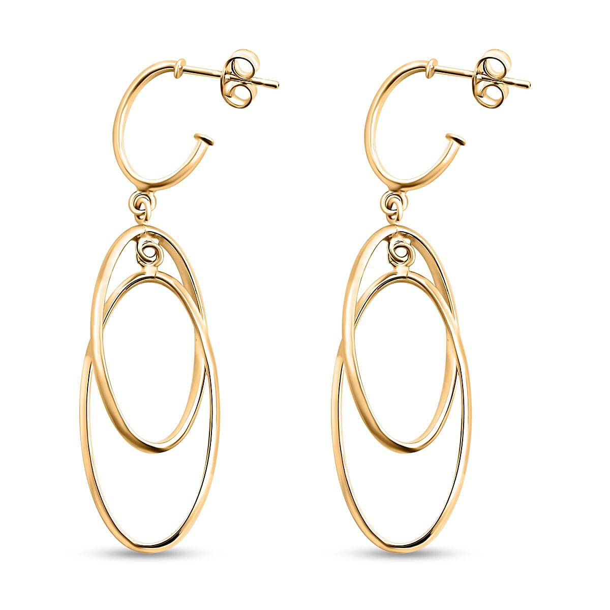 Italian 10K Yellow Gold Double Oval Drop Half Hoop Earrings 1.95 Grams image number 3