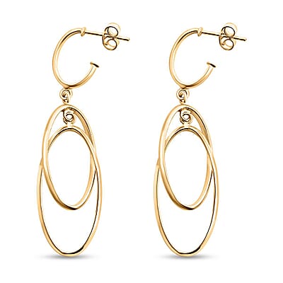 Italian 10K Yellow Gold Double Oval Drop Half Hoop Earrings 1.95 Grams