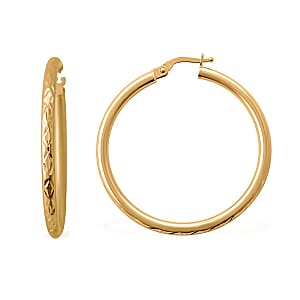 Italian Diamond-cut Hoop Earrings in 10K Yellow Gold 2 Grams