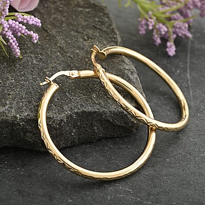 Italian Diamond-cut Hoop Earrings in 10K Yellow Gold 2 Grams