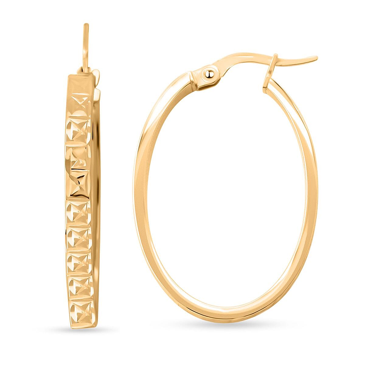 Italian 10K Yellow Gold Oval Hoop Earrings 1.70 Grams