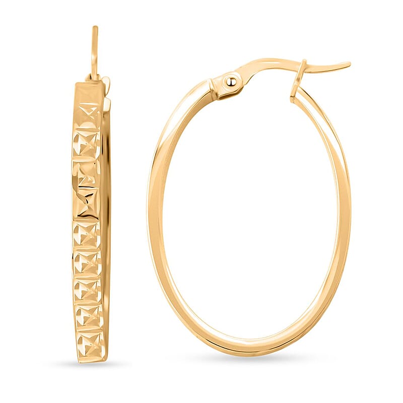 Italian 10K Yellow Gold Oval Hoop Earrings 1.70 Grams