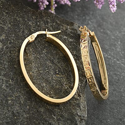 Italian 10K Yellow Gold Oval Hoop Earrings 1.70 Grams